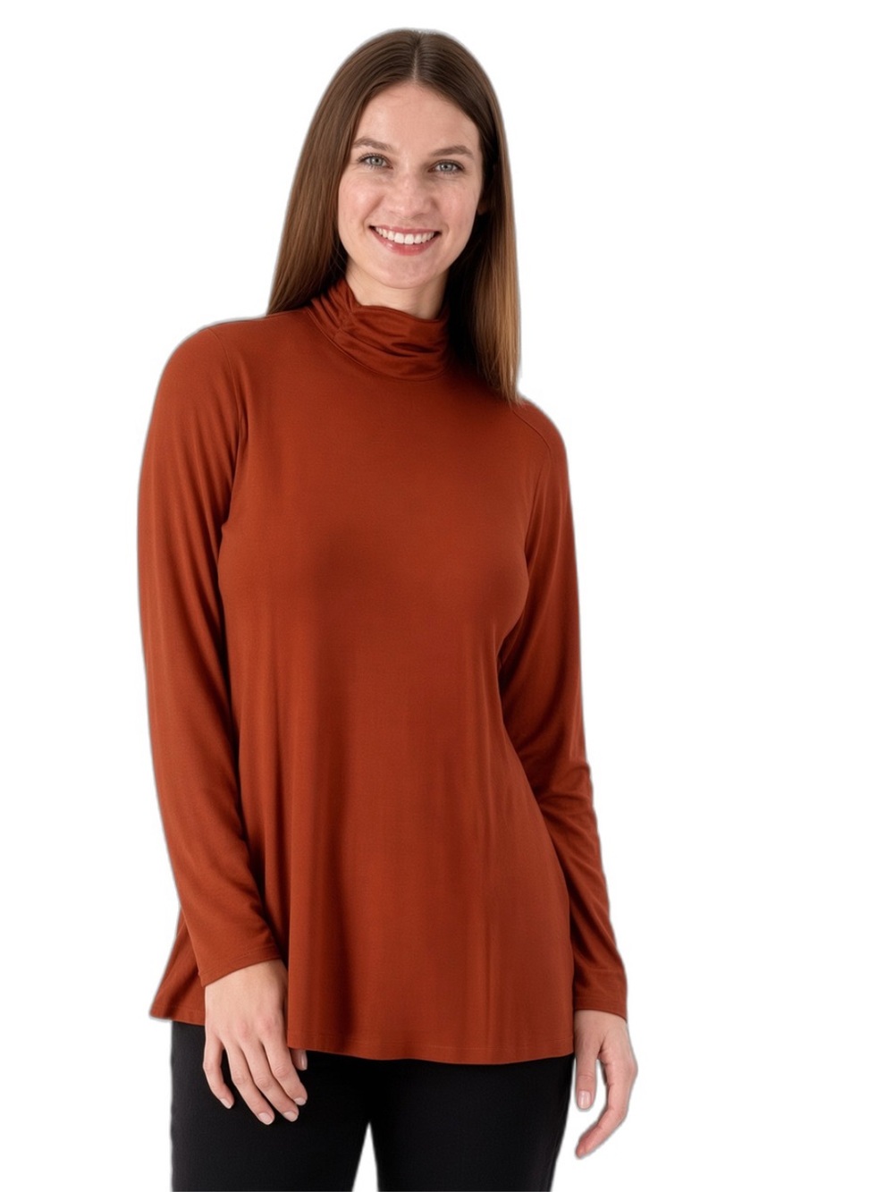 Susan Graver Weekend Essentials Rust Turtleneck Long Sleeve Top M Terracotta
